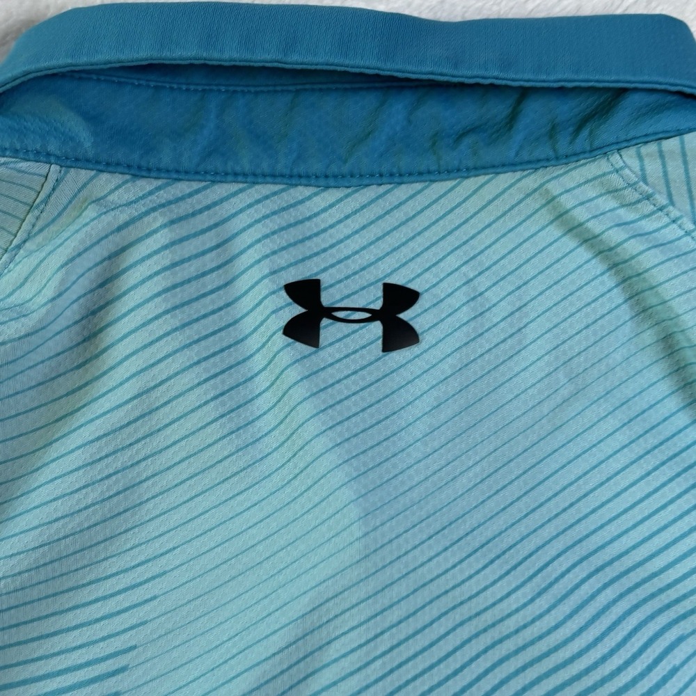Under Armour Heatgear Short Sleeve Golf Polo Shirt Blue Striped Size XL Loose - Picture 9 of 11